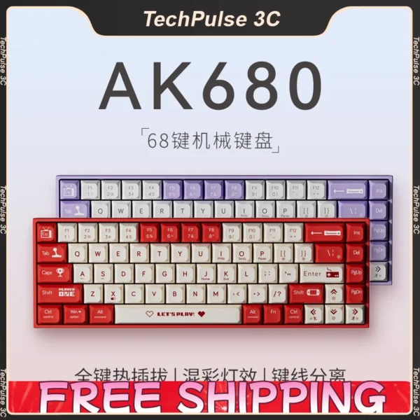 AJAZZ AK680 Gaming Mechanical Keyboard ABS Keycap 68 Keys Wired Wireless Bluetooth Keyboard Hot Swap Custom Gasket for Pc Laptop