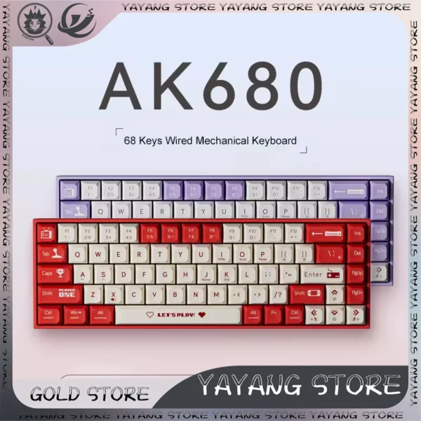 AJAZZ AK680 Mechanical Gaming Keyboard 68 Keys ABS Keycaps Wired Wireless Bluetooth Keyboard 2.4G/BT5.0 Dual-Mode Hot-Swappable