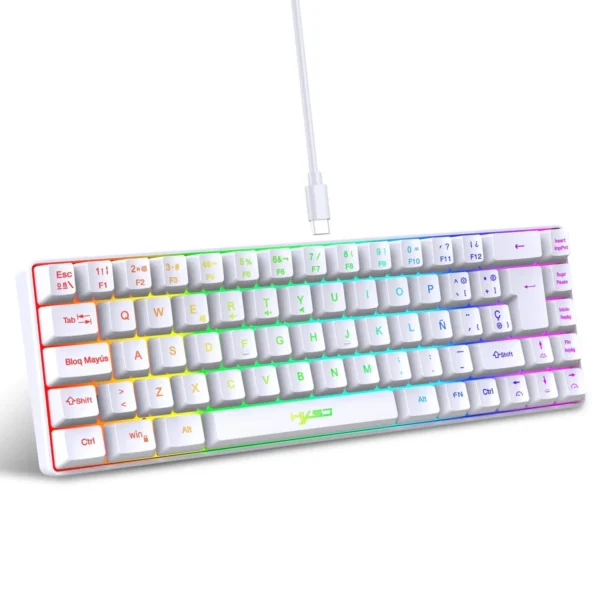 RGB backlit keyboard Spanish 69 keys white membrane gaming wired ergonomic Keyboards for compact mini  for pc laptop color black
