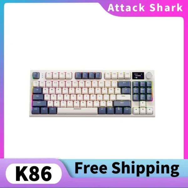 Attack Shark K86 Wireless Mechanical Keyboard 75% Layout Full Key Hot-swappable TFT Screen Metal Knob Macro Defined Keyboard