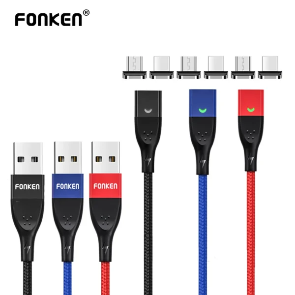 FONKEN Magnetic Charging Cable USB Type C Magnetic Phone Charger Cable For realme gt6 Magnet Cable Micro USB Android Charge Cord