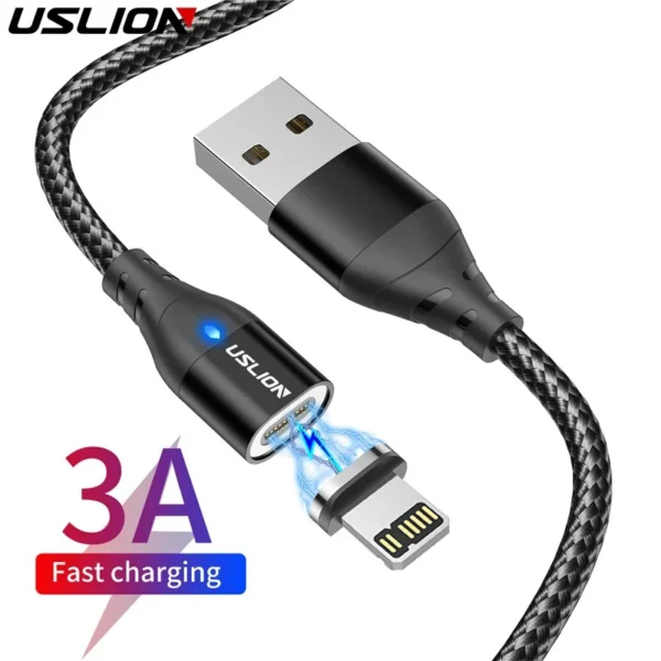 USLION Magnetic Cable Micro USB Type C Lighting Cable For iPhone 13 12 11 3A Fast Charging Wire USB C Magnet Charger Phone Cable